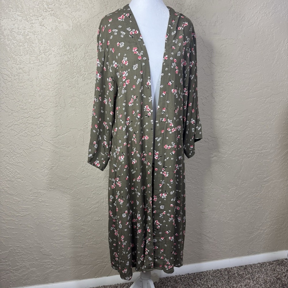 Express‎ Floral Kimono Longline Duster Women XS/S TP/P Open Front Boho Earthy